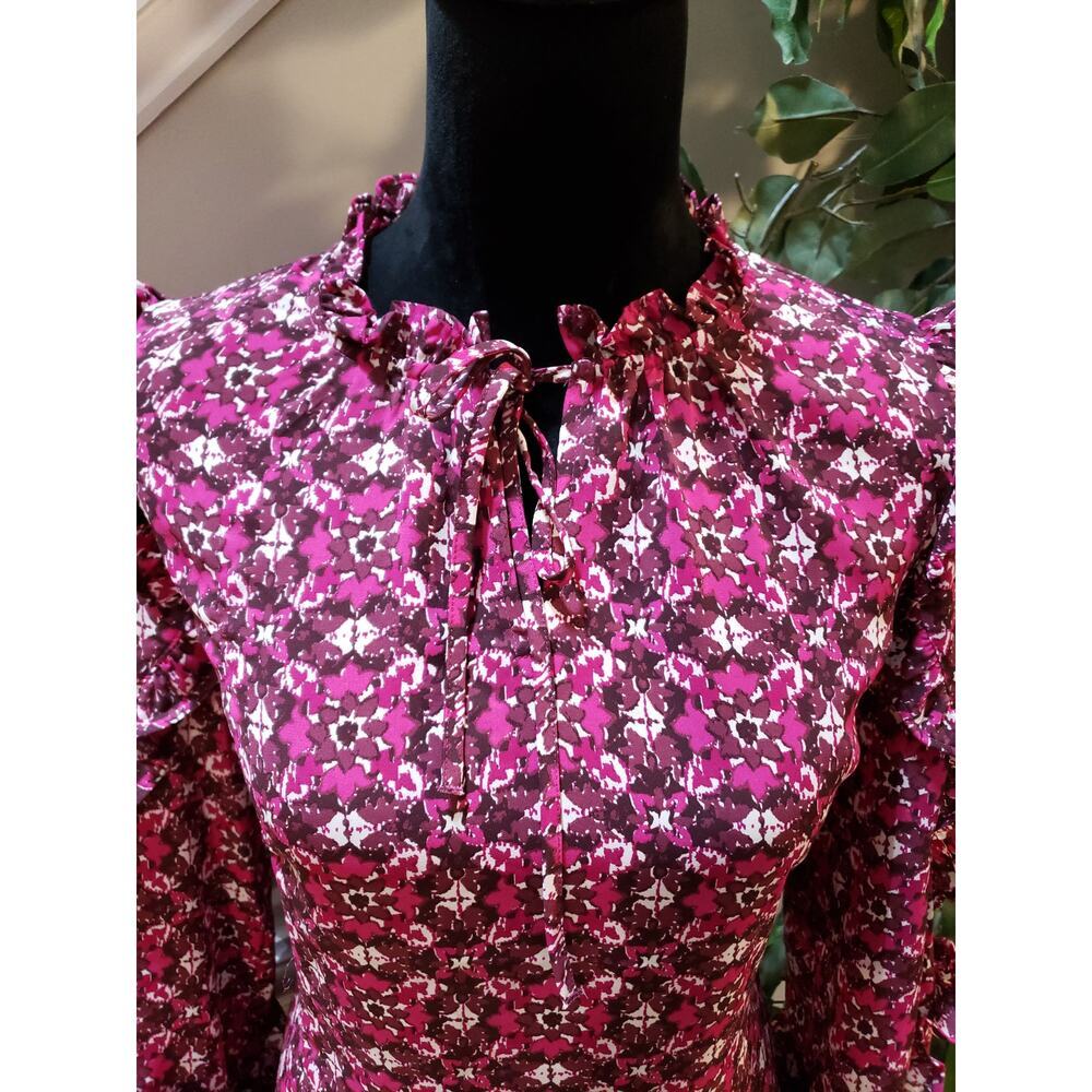 LOFT Blouse Women’s MP Pink Floral Ruffle Long Sleeve Lightweight Top - Picture 2 of 9